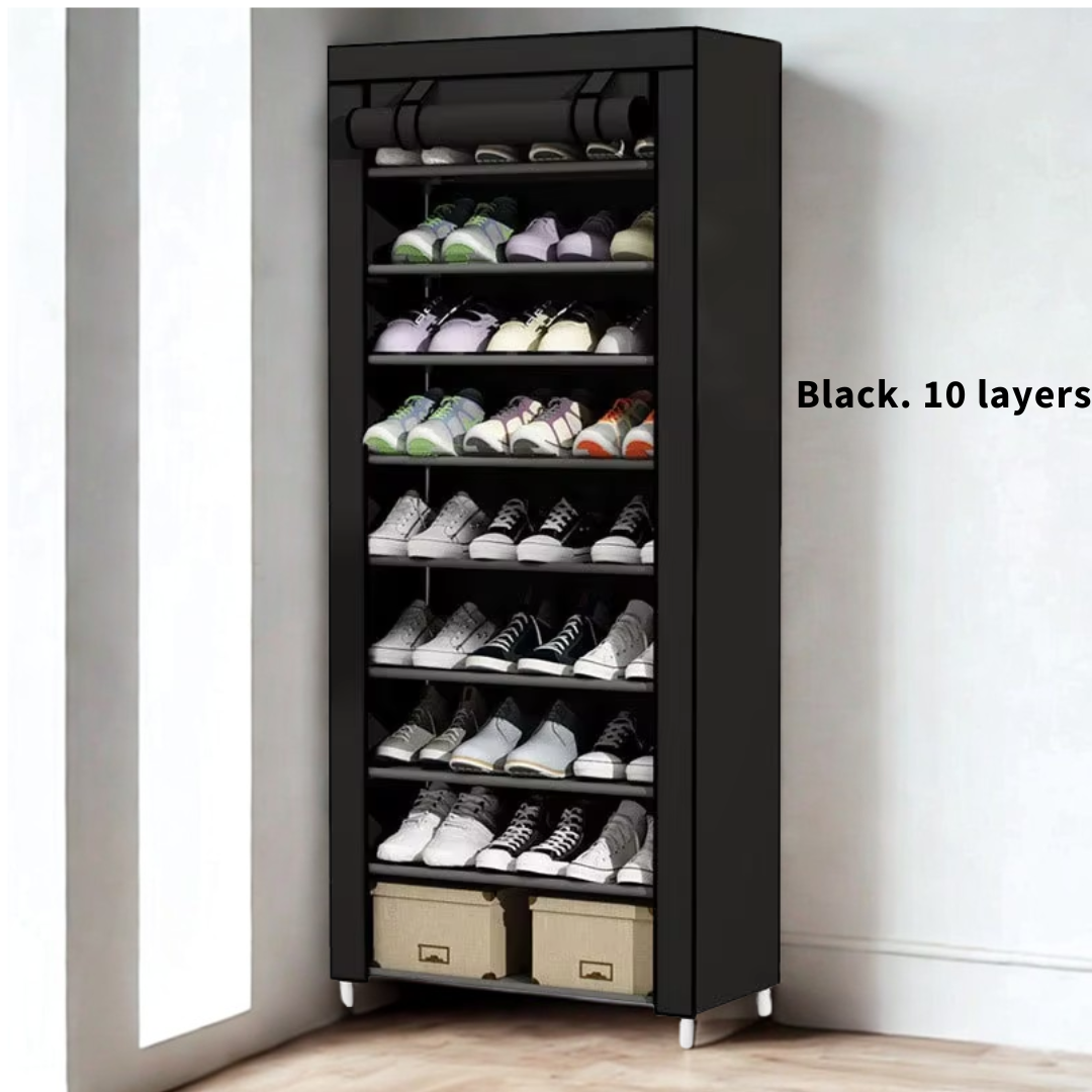 Space-Saving Shoe Rack With Retractable Screen